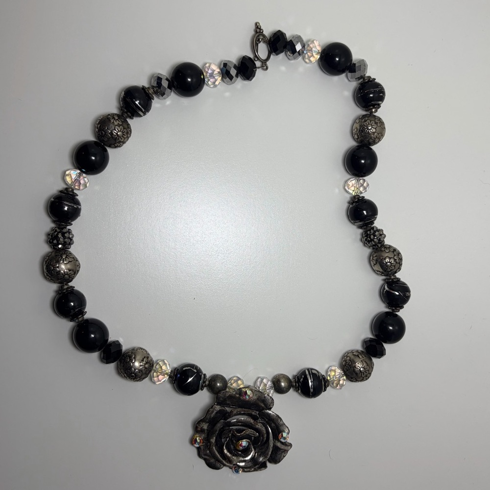Black and Silver Rose Necklace